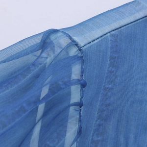 Women's summer sheer organza loose blouse featuring blue denim style floral prints