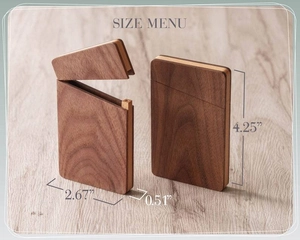 Detailed size specifications of the walnut wood business card case with magnetic closure