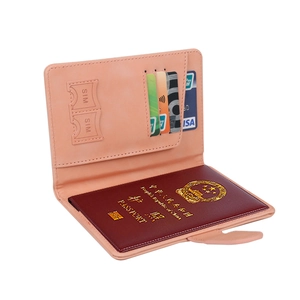 Protège-passeport en cuir rose avec fentes pour cartes SIM et organiseur de cartes