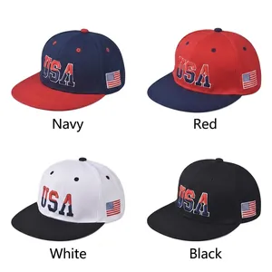 Multiple USA flag baseball caps collection with flat brim and 3D embroidery design