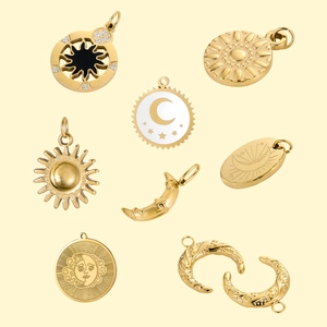Golden sun moon and stars charms set in stainless steel for DIY jewelry making