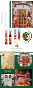 Detail view of Christmas gnome porch banners with red plaid patterns and snowflakes