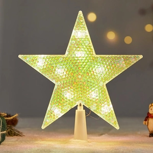 Luminous green star tree topper with LED lights for festive Christmas tree decoration