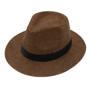 Chapeau Panama en paille marron avec ruban noir pour homme, style jazz élégant à large bord
