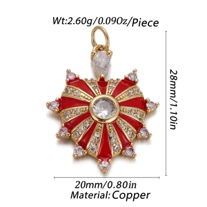 Detail of gold heart pendant with red enamel and gems including dimensions and weight