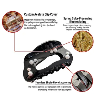 Large black acetate hair claw with pearls and durable electroplated spring mechanism