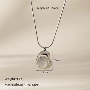 Détails et dimensions du collier en acier inoxydable argenté avec pierre œil de chat