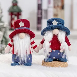 Patriotic gnome plush doll with red white and blue stars and stripes, dimensions 17x12x8cm