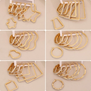 Stainless Steel Hoop Earrings Full Rhinestone Heart Star Geometric Shape Gold Plated Fashion Jewelry For Women