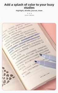 Detail of a lavender chisel tip highlighter on an open book for aesthetic study notes