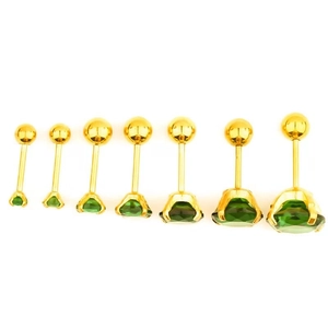 Titanium steel stud earrings with green zircon in seven sizes with ball screw back