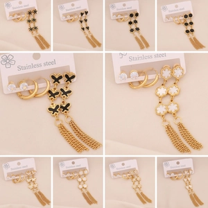 Stainless Steel Earrings Zircon Enamel Flower Heart Butterfly Shapes Long Tassel Fashion Elegant Jewelry For Women