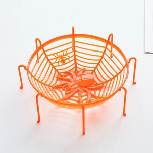 Orange spider web plastic candy bowl for Halloween party decoration and treats