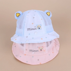 Cappello da sole traspirante in rete per neonati con orecchie di orso e ricamo