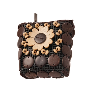 Ethnic bohemian square crossbody bag with coconut shell flower and wooden beads decor