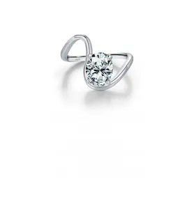 Macro shot of S925 sterling silver ring with oval sparkling cubic zirconia stone