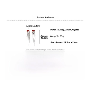 Detail of red butterfly crystal tassel earrings with dimensions 13.5cm by 2.6cm