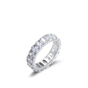 Luxury S925 sterling silver eternity ring with oval-cut cubic zirconia in side view