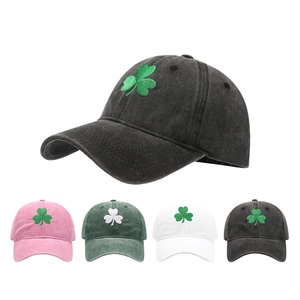 Shamrock Embroidered Washed Cotton Baseball Cap St Patricks Day Vintage Adjustable Sunshade Dad Hat Casual Clover Sports Headwear
