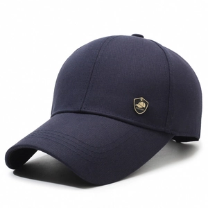 Classic dark blue baseball cap for men with a golden metal fashion side logo