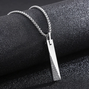 Polished silver stainless steel CNC cubic bar pendant necklace with textured finish