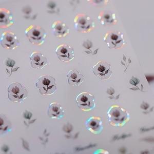 Holografische Blumen-Nagelaufkleber mit Vintage-Tulpen und Laser-Finish-Effekt
