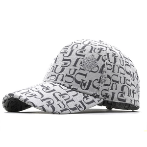 Classic grey baseball cap with vintage monogram pattern and adjustable strap