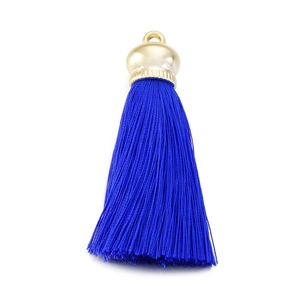 Blue cotton tassel pendant with gold stainless steel bell cap for bags and keychains
