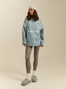 Women Cotton Oversized Distressed Hoodie Ripped Graphic Long Sleeve Sweatshirt Streetwear Pullover Light Blue