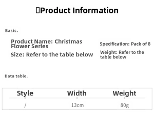 Detail view of 13cm Christmas glitter poinsettia flowers specifications and size chart
