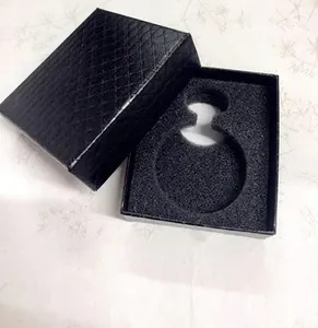 Elegant black textured gift box with foam insert for secure pocket watch packaging