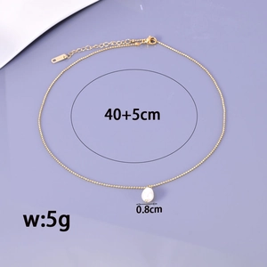 French vintage stainless steel gold bead necklace with a 0.8cm natural pearl pendant