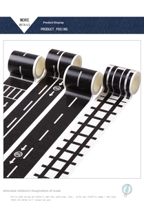Detail of DIY road and railway Washi tape showing traffic signs and tracks for kids
