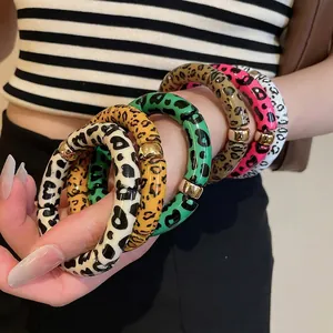 Leopard Print Segmented Bangle Bracelet Retro Bohemian Acrylic Resin With Gold Metal Spacer Fashion For Women