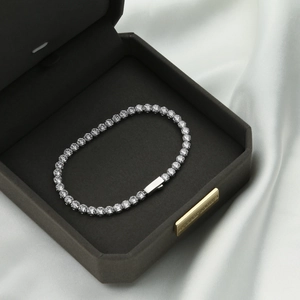Tennis Bracelet Necklace Round Cut Zircon Stainless Steel Personalized Inlaid Hip Hop Jewelry Trendy For Men Women