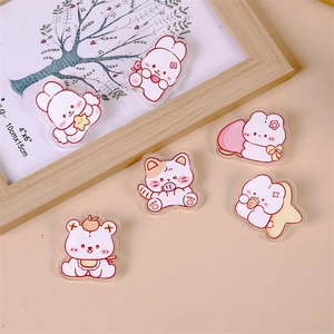 Cute cream-style acrylic cartoon animal brooches featuring rabbits, cats and bears