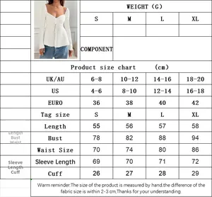 Size chart for elegant solid color U-neck long sleeve top with lace detailing