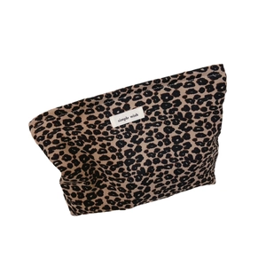 Vintage leopard print canvas makeup bag with zipper closure and Simple Wish label