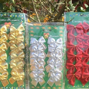 Christmas Decoration Bows Glitter Flocking Fabric Sparkling Mini Ornaments Tree Gift Wrapping Party Festive Decor