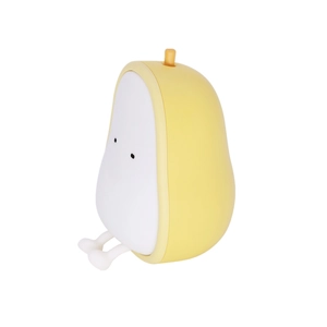 Cute pear-shaped LED night light with soft silicone yellow body and warm white glow