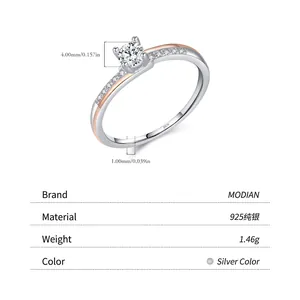 S925 sterling silver ring with 4mm cubic zirconia and rose gold two-tone design