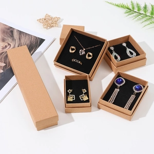 Kraft paper jewelry gift boxes with black sponge inserts for necklaces and earrings