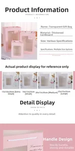 Tableau des tailles pour sacs cadeaux avec fenêtre et détails en carton épais robuste