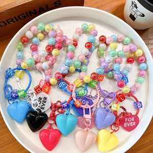 Portachiavi a cuore fatto a mano con perline colorate, ciondolo 'FOR EVER' e lettere decorative