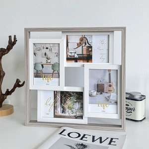 MDF Wood Grain Collage Photo Frame Multi Opening Layered Design Desktop And Wall Hanging Home Gallery Decor Minimalist Style