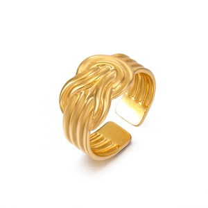 Adjustable 18K gold plated stainless steel ring with elegant braided knot texture
