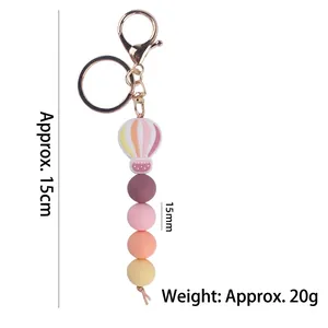 Silicone beaded hot air balloon keychain bracelet with metal ring and lobster clasp