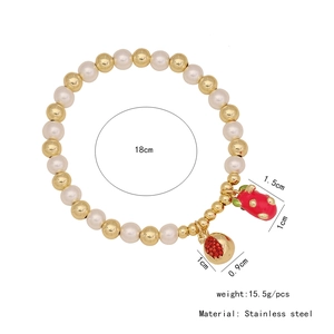 Detailed dimension guide for cherry strawberry faux pearl bracelet with weight and length specs