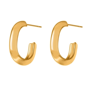 Minimalist U-shaped 18k gold plated stainless steel hoop earrings on white background