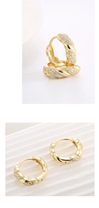 Macro shot of 14K gold plated twist hoop earrings with pavé set zircon stones